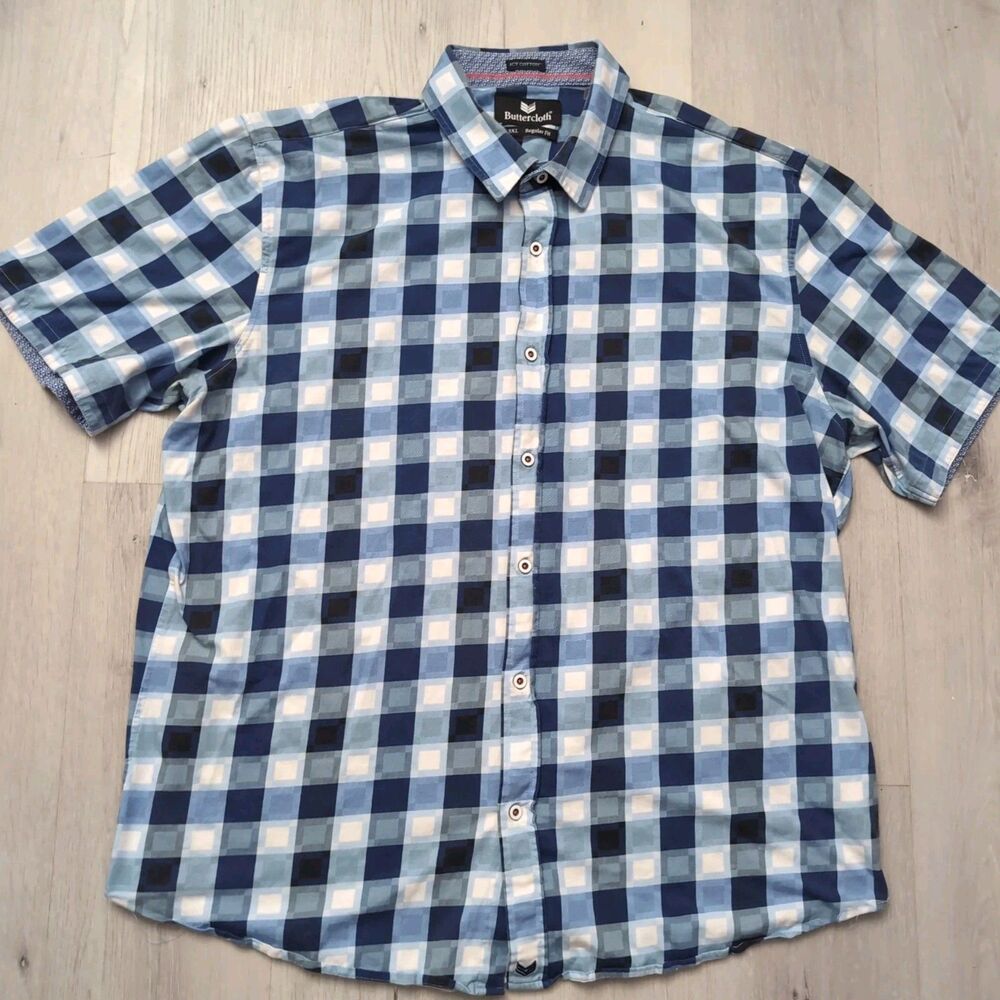 Buttercloth Icy Cotton Shirt Mens Size 3XL Blue Short Sleeve